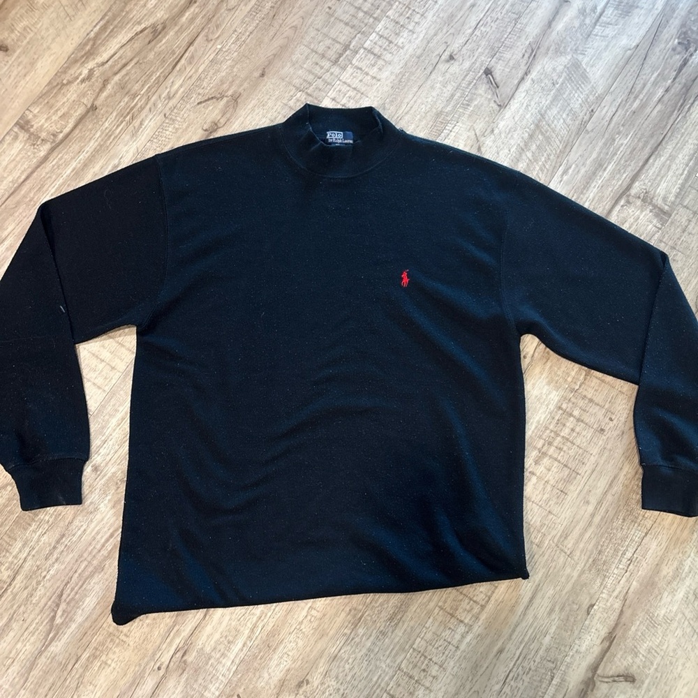 Ralph Lauren Black Turtleneck Sweater with Red Polo Emblem